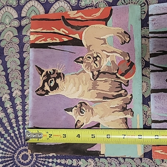 Pair of Adorable Vintage Paint by Number Siamese Kirty Cat Paintings - Picture 5 of 9